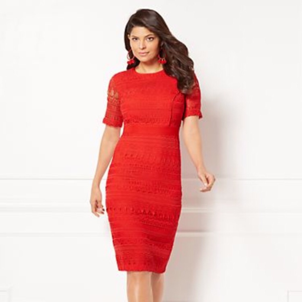 NWT New York & Company Eva Mendes Red Lace Dress